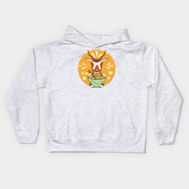 Addax eating ramen, Asian noodles food and desert wildlife, wild animals art, Bovidae family, sahara desert, cute animal friendly, wildlife , cute wild animals Kids Hoodie by WorldOfMine